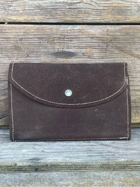 Rustic Tri-fold Wallet Billfold Brown Suede Vintage Custom Craft
